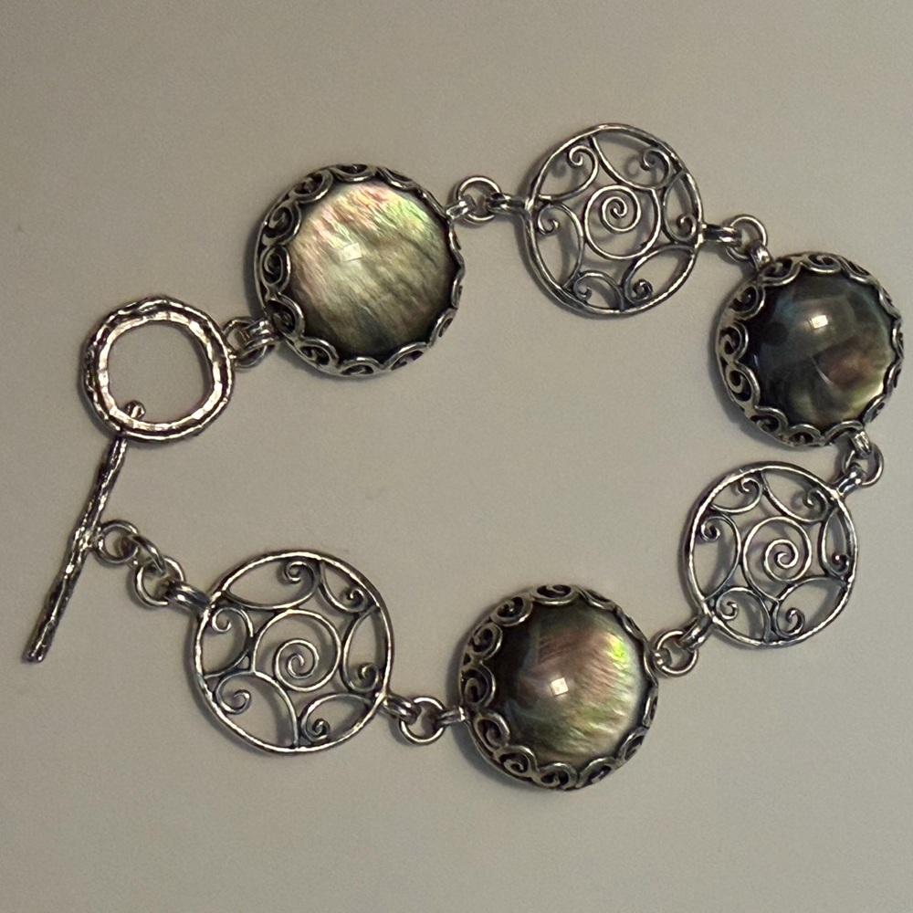 PZ Israel 925 Sterling Silver Dark Mother of Pearl Bracelet | Artisan Filigree